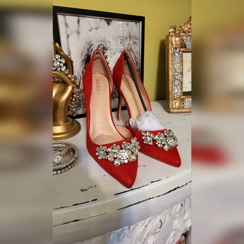 Beautiful red heels with crystals